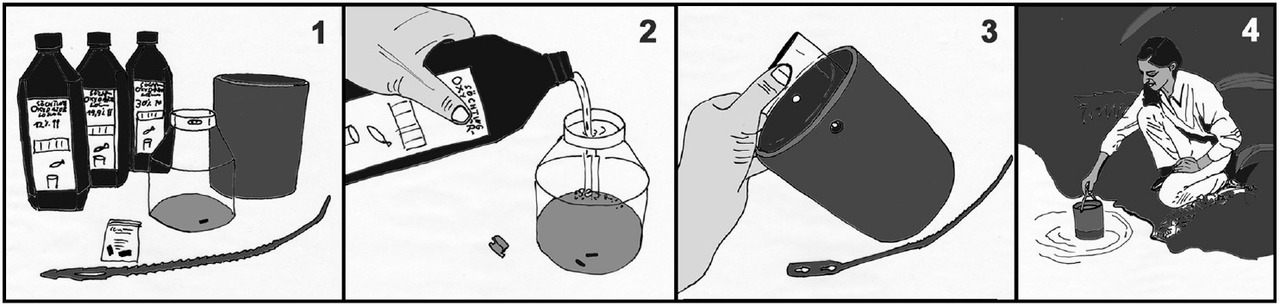 Söchting Oxydator: Für Aquarien. Anwendung in 4 Schritten. Materialien: Oxydatorflaschen, Katalysator, Behälter, H2O2.