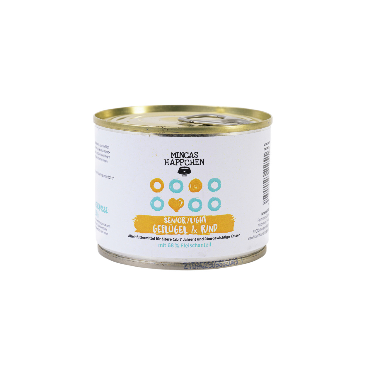 MINCAS HÄPPCHEN Senior-Light Geflügel & Rind, Alleinfutter f. Katzen ab 7 J.-übergew., 68 % Fleisch, 200 g.