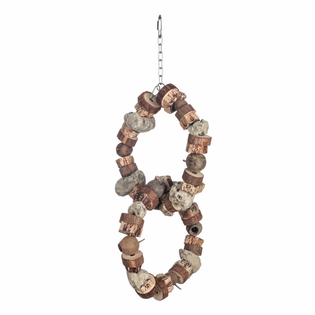 Trixie Quapas Vogelspielzeug, für Ziervögel (Wellensittiche/Kanarienvögel), Holz & Lava, 24 cm, fördert Knabbern & Spielen.