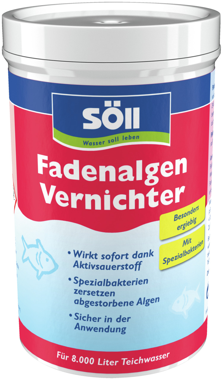 Söll Fadenalgen Vernichter, für Teiche, wirkt sofort mit Aktivsauerstoff, zersetzt Algen, ergiebig, für 8.000 L Teichwasser.