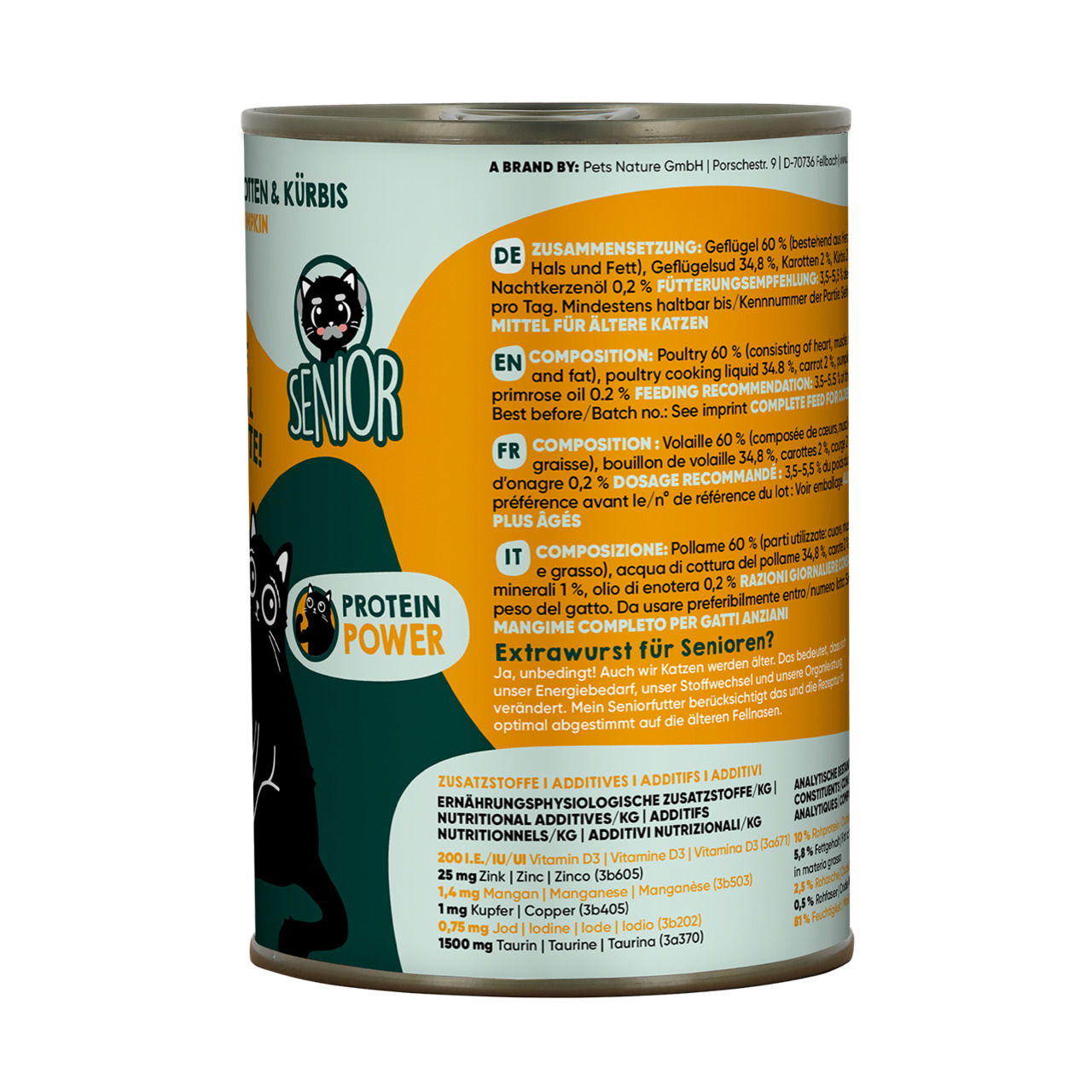 Lucky Lou Katzenfutter Geflügel, Senioren, 200 g, 60 % Geflügel, mit Vitamin D3 & Zink, "Protein Power".