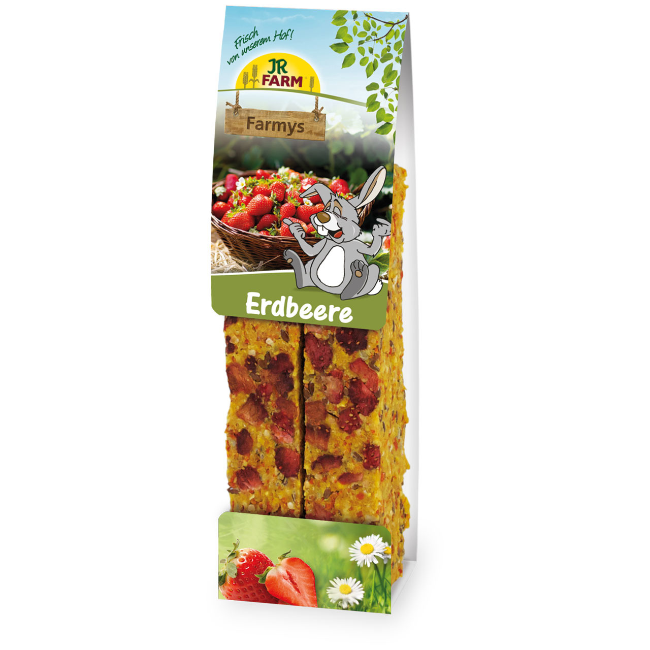 JR FARM Farmys Erdbeere: Snack f. Kleintiere (Kaninchen-Nager), Geschm. Erdbeere, 2 Sticks, "Frisch v. unserem Hof!".