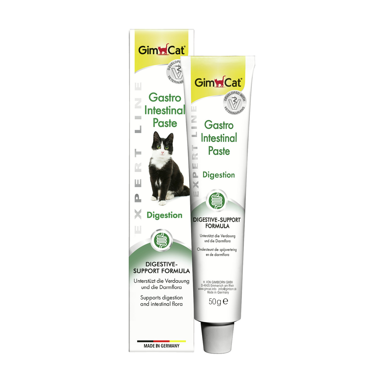 GimCat Gastro Intestinal Paste, 50g, für Katzen, unterstützt Verdauung & Darmflora, Expert Line, hergestellt in Deutschland.