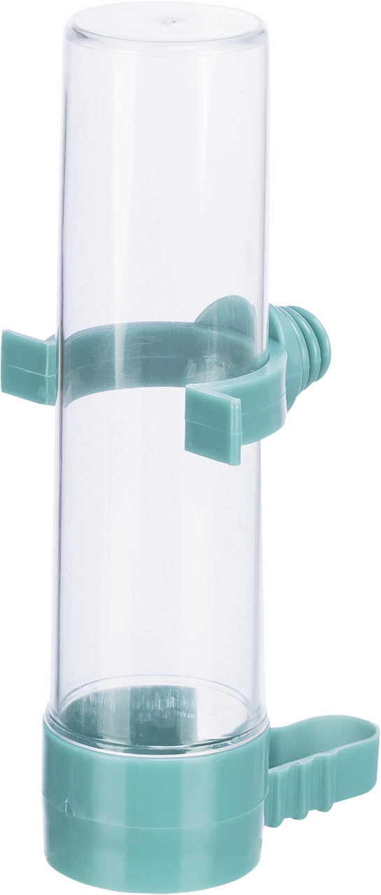 TRIXIE Wasserspender für Vögel, 65 ml, türkis, für Käfige-Volieren, transparenter Behälter zur Wasserstandskontrolle, sicher befestigt.