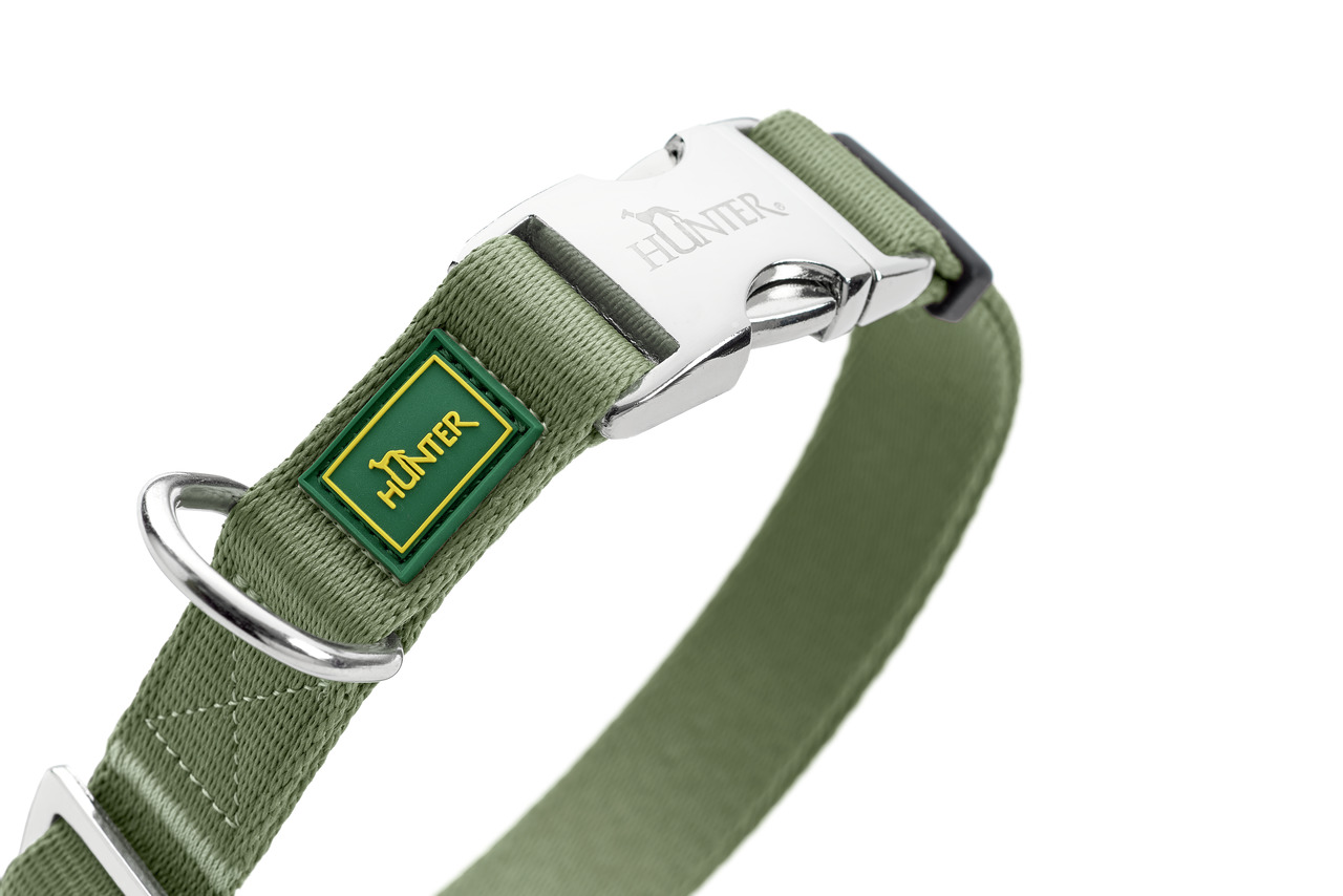 HUNTER Hundehalsband "Divo", olivgrün, Nylon, mit Metallschnalle & D-Ring, für Hunde.