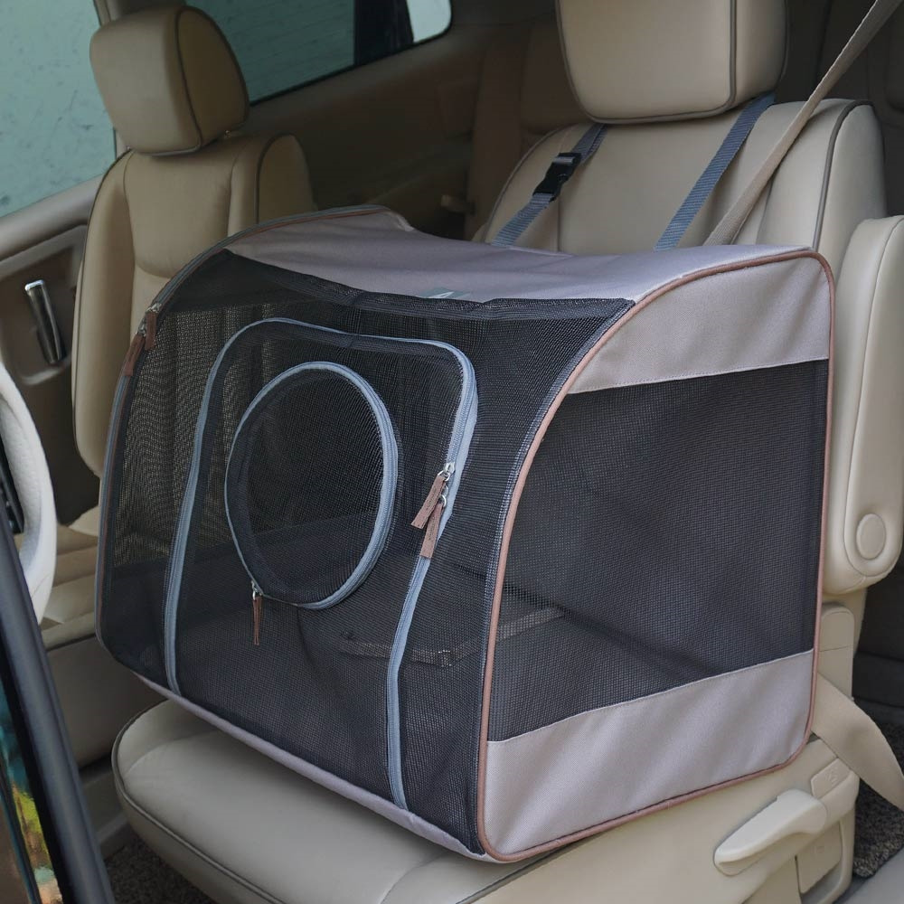Nobby Transporttasche f. Hunde/Katzen, beige, robustes Netzmaterial, runder Einstieg, Reißverschlüsse, Sicherheit u. Komfort im Auto.