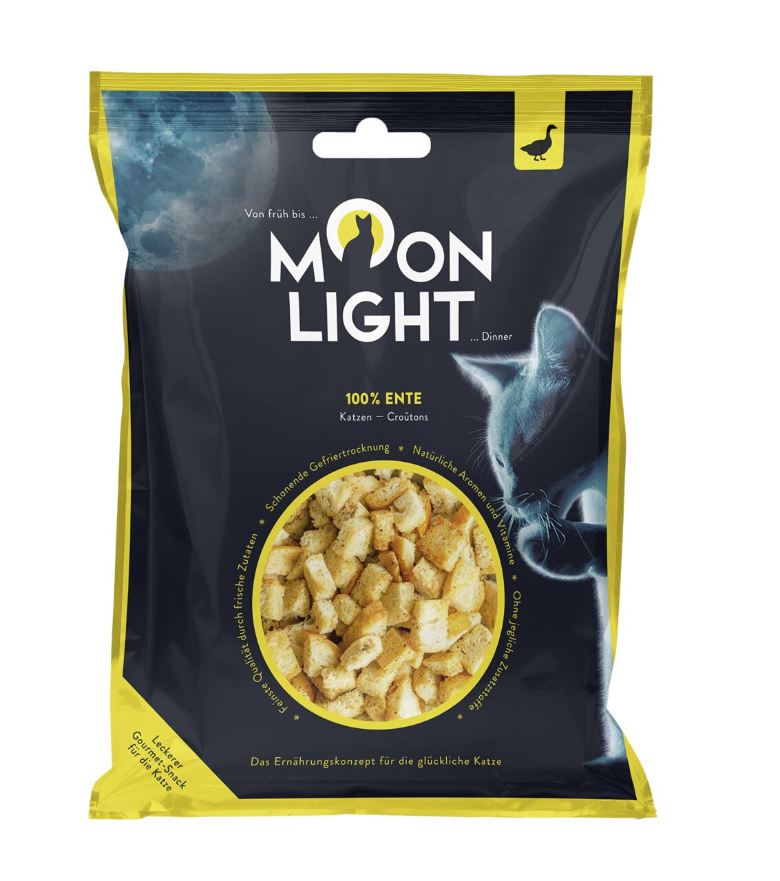 Moonlight Dinner Katzenfutter, 100 % Ente, gefriergetrocknet, für Katzen, 50 g, ohne künstl. Zusätze, für eine glückl. Katze.
