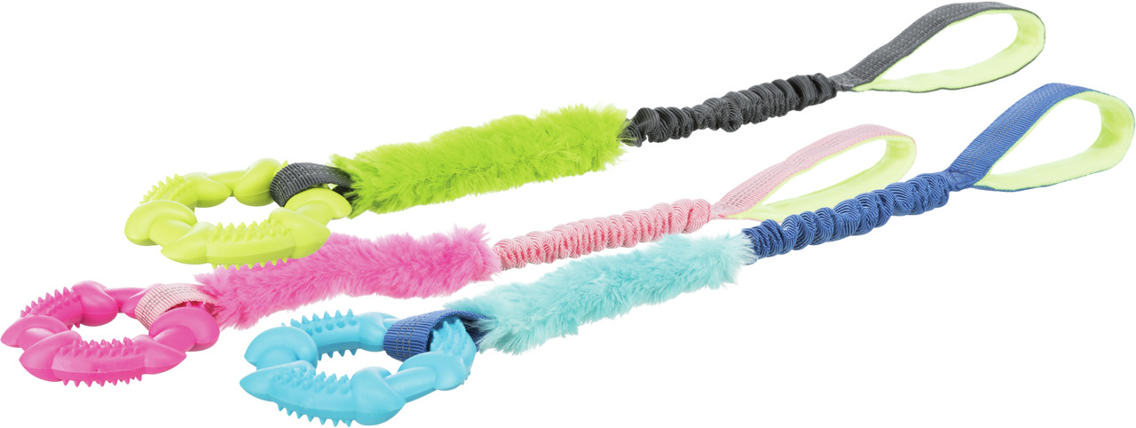 TRIXIE "Bungee Fun" Hundespielzeug, für alle Hunde, robust, zahnfreundl. Gummi, Pink/Blau/Grün, mit Plüsch, ideal f. Spiel & Zahnpflege.