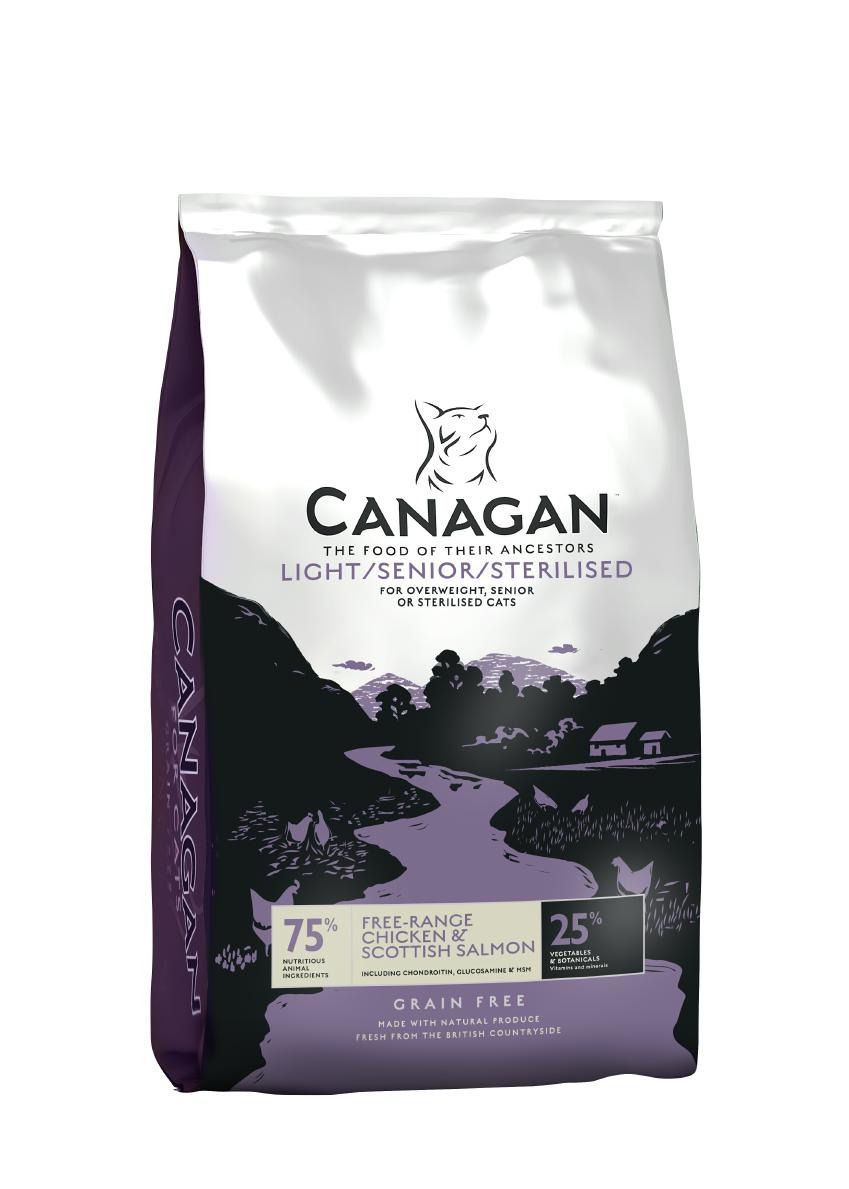 Canagan Light-Senior-Sterilised Katzenfutter, Freilandhuhn & schott. Lachs, für ältere-übergew. Katzen, 75 % tier. Zutaten, getreidefrei.