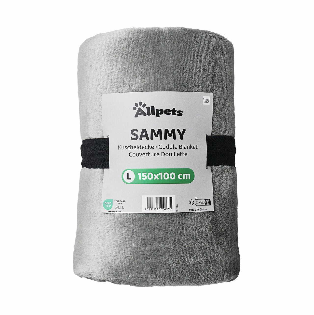 Kuscheldecke „Sammy“ von Allpets, L (150x100cm), grau, für Hunde & Katzen, Öko-Tex 100, leicht zu reinigen, Komfort & Wärme.
