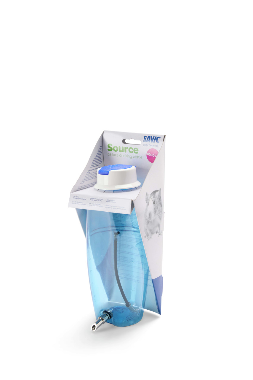 SAVIC Source de luxe Trinkflasche, 1000 ml, für Kleintiere (Hamster, Mäuse, Meerschweinchen), tropffrei, hygienisch, benutzerfreundlich.