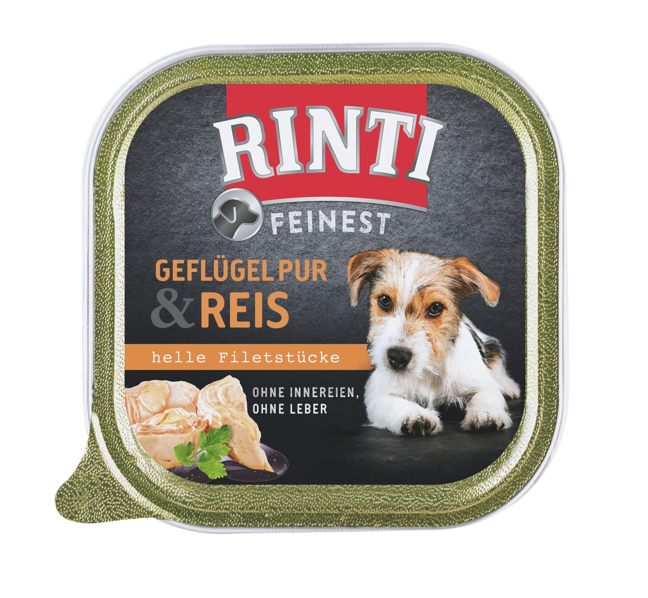 RINTI Feinest Geflügel Pur & Reis, für Hunde, mit hellen Filetstücken, ohne Innereien-Leber, 185 g.