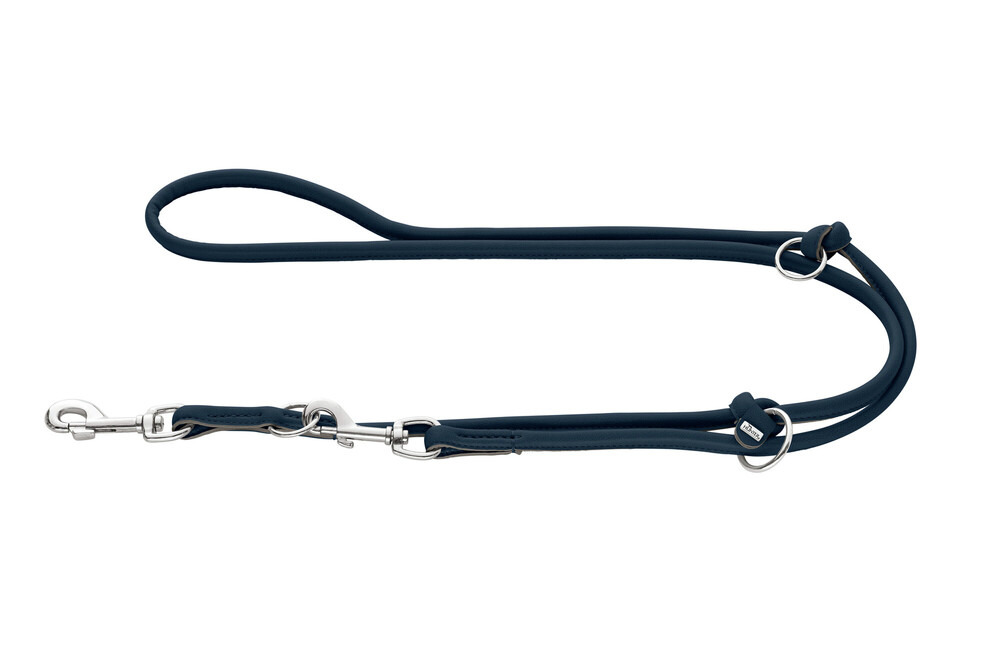 Verstellbare Führleine "HUNTER Freestyle", Dunkelblau, für Hunde, robustes wetterfestes Tau, Metallkarabiner, flexible Längeneinstellung.