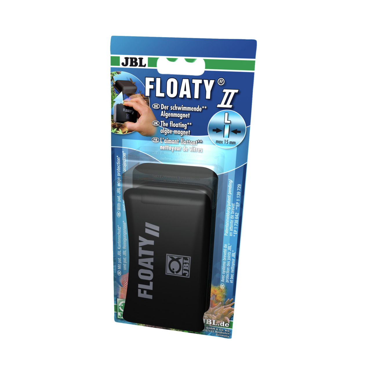 JBL Floaty II L: Schwimmender Algenmagnet für Aquarien (Glasstärke bis 15 mm). Einfache Handhabung, kratzfrei.
