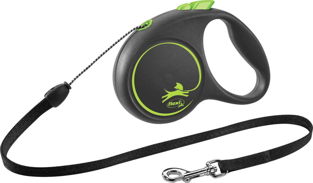 Flexi New Classic Hundeleine, ausziehbar, ergonom. Griff, stabiler Karabiner, für Hunde, schwarz-grün, ideal für Spaziergänge.