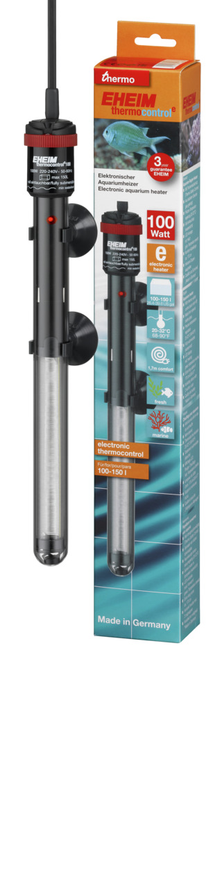 EHEIM Thermocontrol Aquarium-Heizer 100W, für 100-150L, schwarz, roter Drehknopf, Saugnäpfe, "Made in Germany", 3 Jahre Garantie.