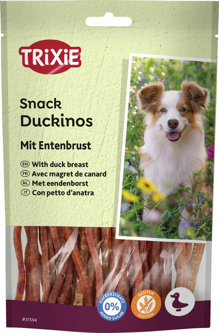 TRIXIE Duckinos Hundesnack, Entenbrust, glutenfrei, ohne Zuckerzusatz, 100 g.