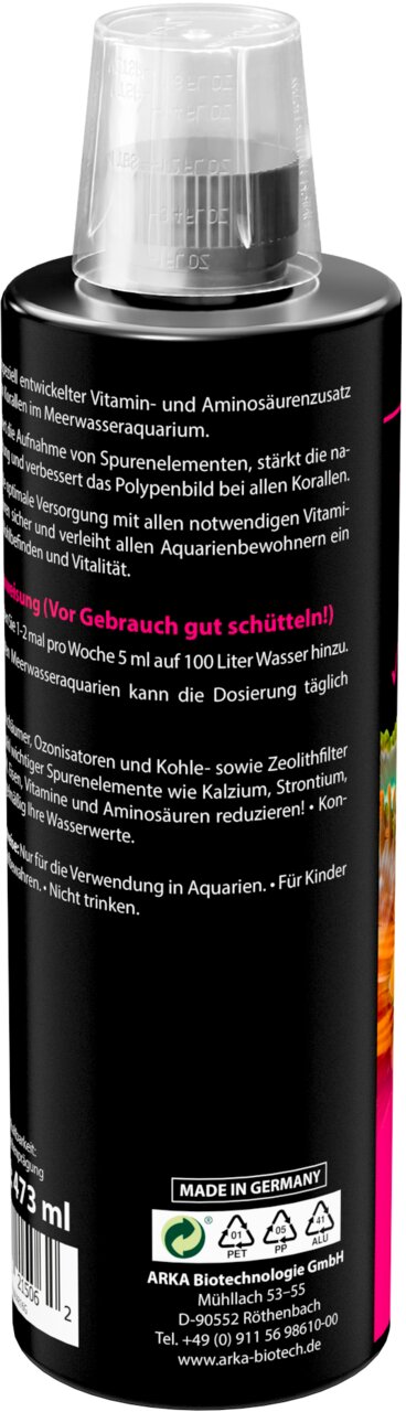 ARKA Riff Vital Meerwasser-Zusatz für Korallen und Aquarienbewohner, Vitamin- und Aminosäuren, 473 ml, Made in Germany