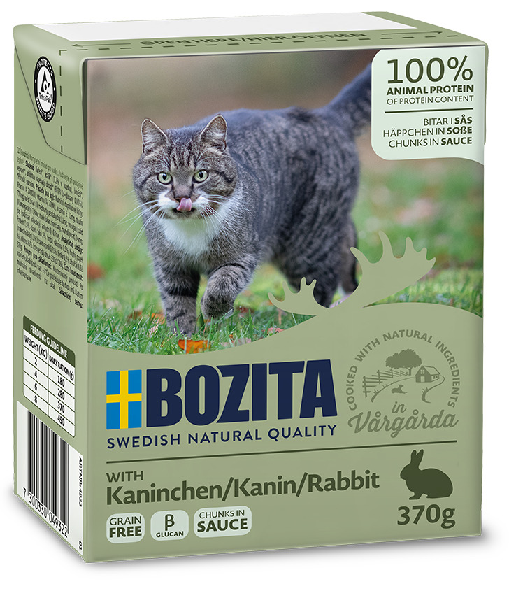 Bozita Swedish Natural Quality Katzenfutter, Kaninchen, 370 g, 100 % tierisches Protein, getreidefrei, Stückchen in Soße.