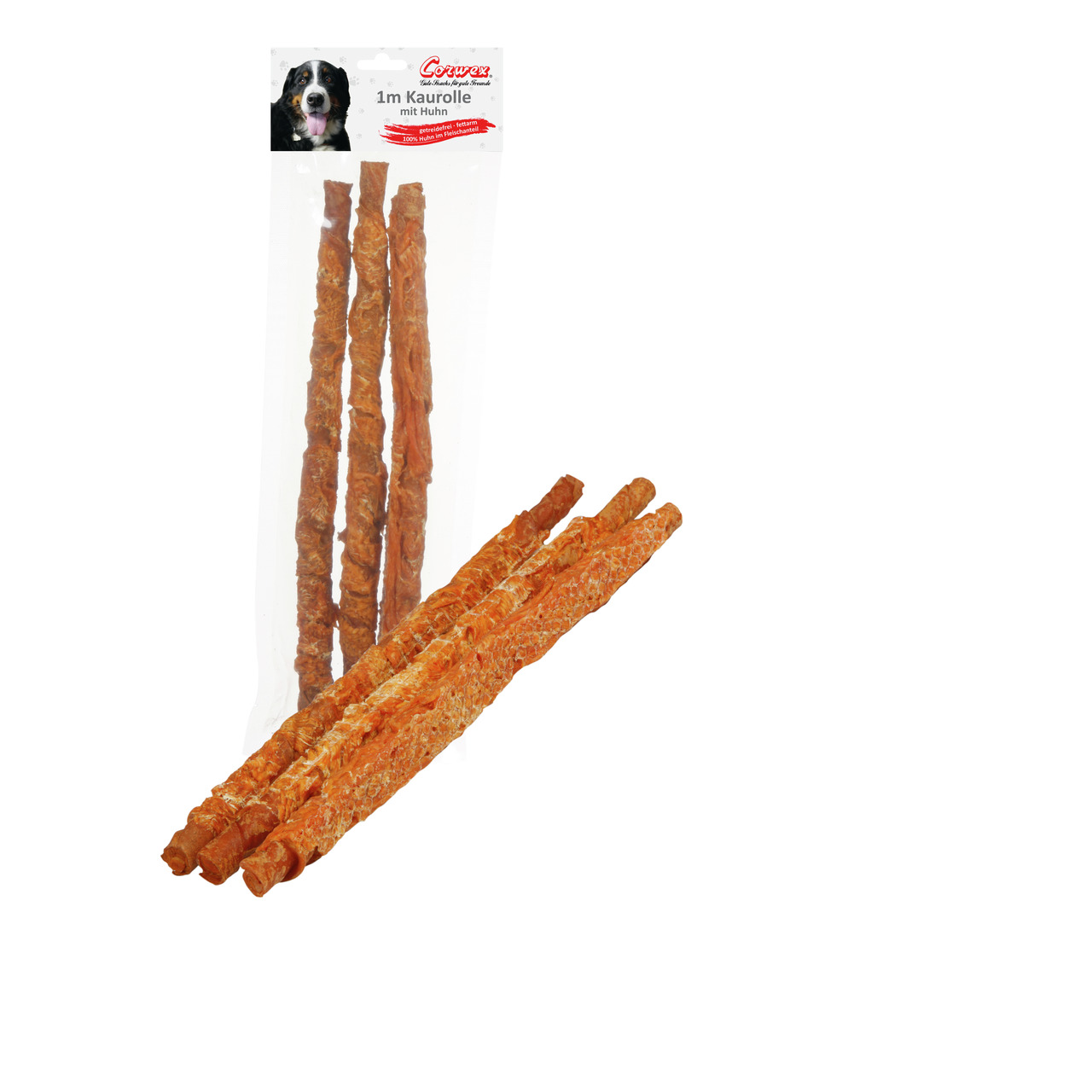 Corwex 1m Kaurolle mit Huhn, Kausnack für Hunde, 1m lange Kauröllchen mit Hühnerfleisch, schmackhafte Beschäftigung.