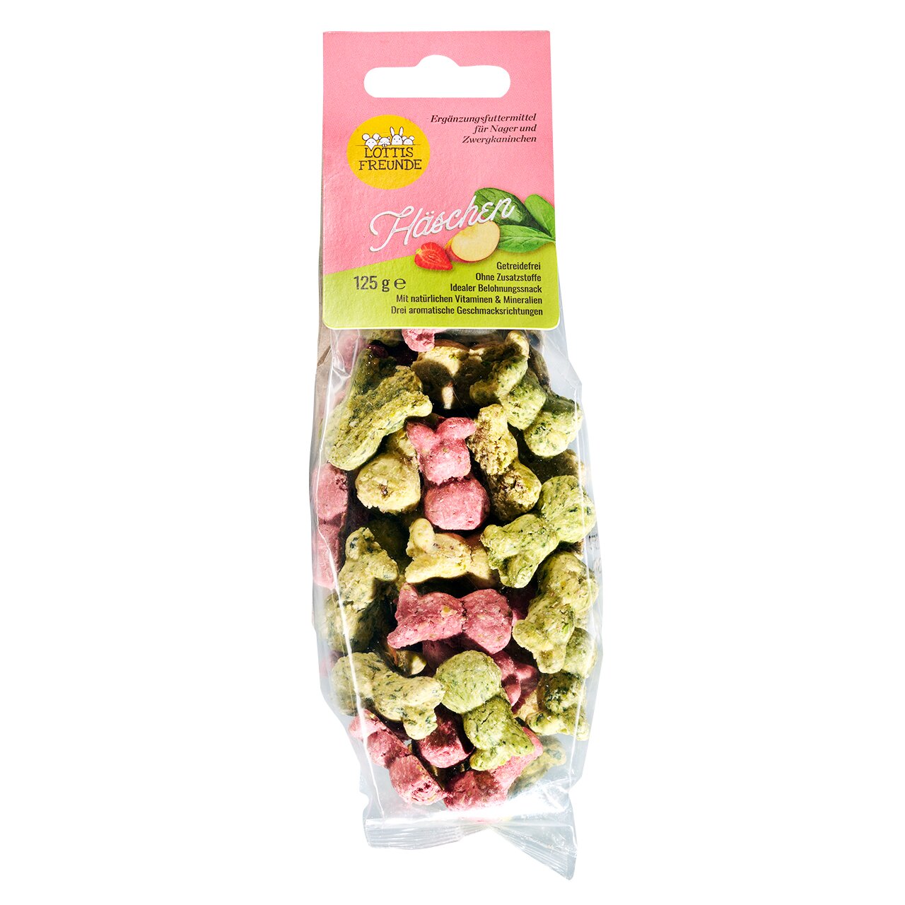LOTTIS FREUNDE Häschen für Nager und Zwergkaninchen, 125 g, getreidefrei, drei Geschmacksrichtungen, mit Vitaminen und Mineralien.
