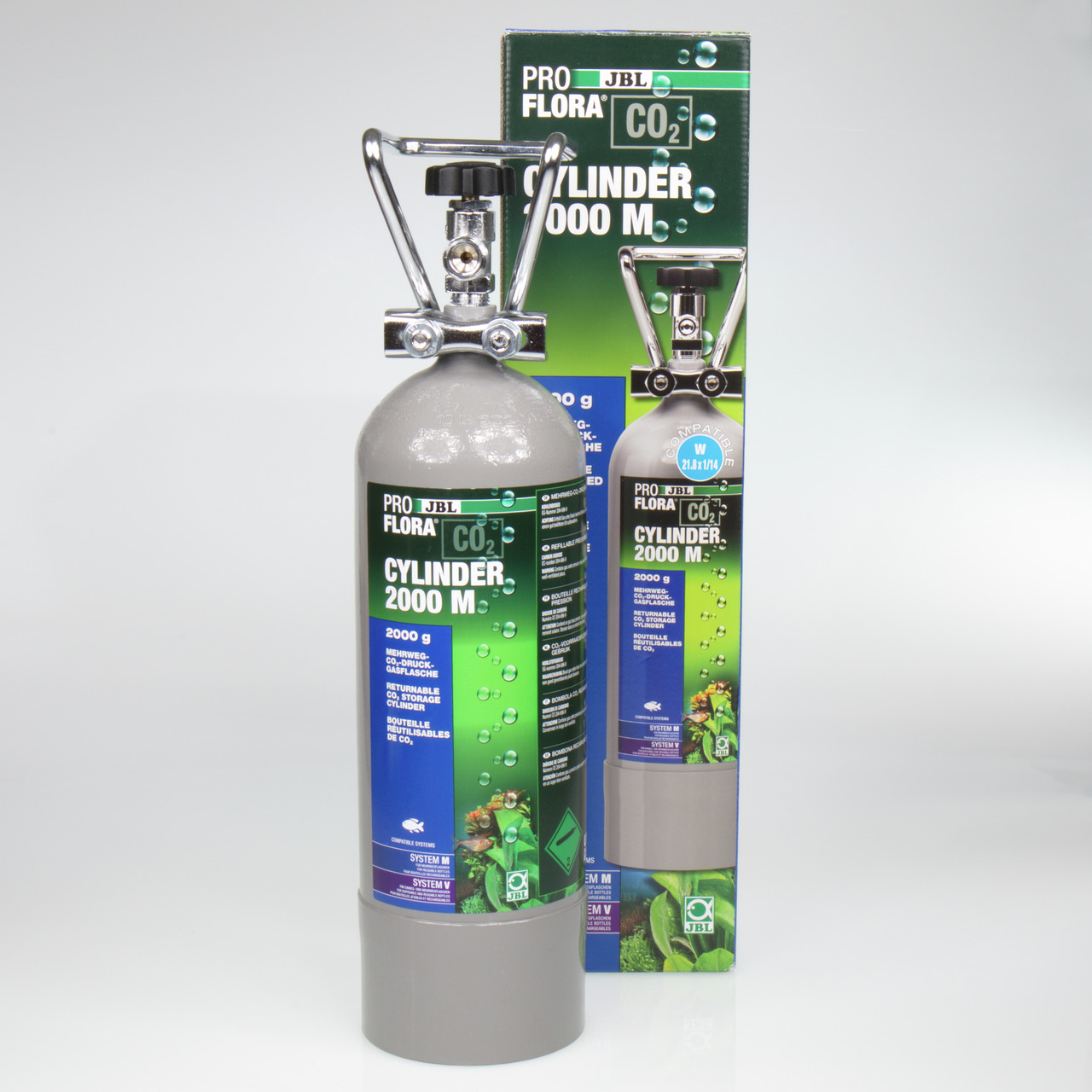 JBL ProFlora CO2 Cylinder 2000 M, 2000 g, für Aquarienbesitzer, versorgt Wasserpflanzen optimal mit CO2, wiederbefüllbar, System M.