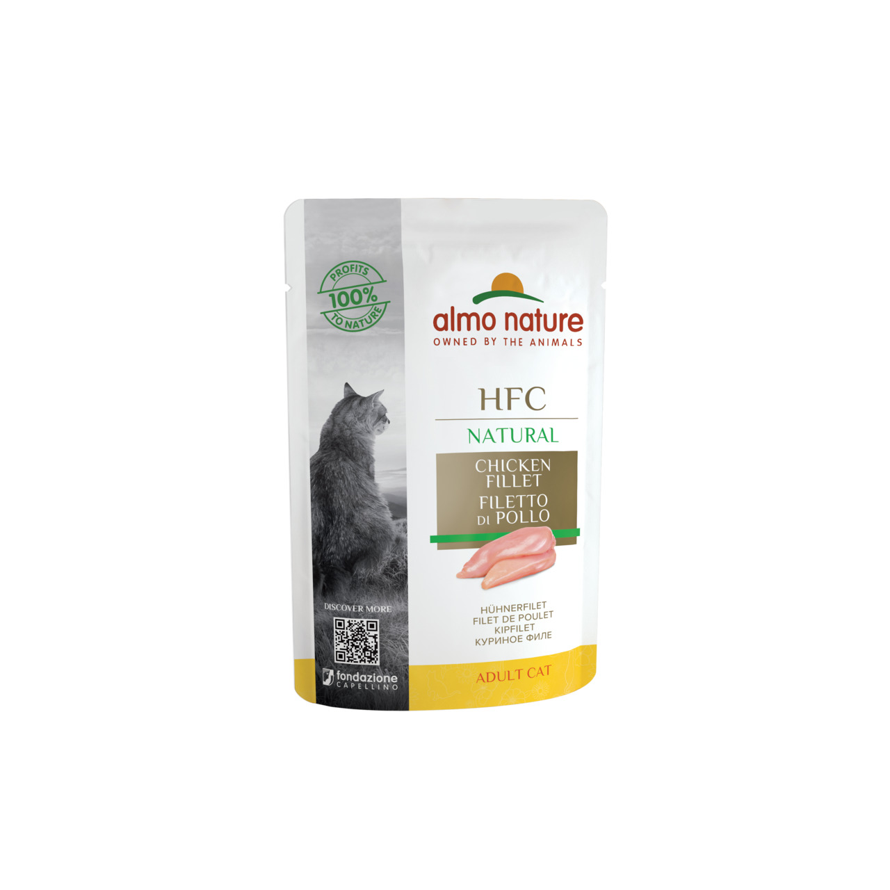 Almo Nature HFC Natural, Hühnerfilet, für ausgewachsene Katzen, 55 g, hochwertiges Katzenfutter mit natürlichen Zutaten.