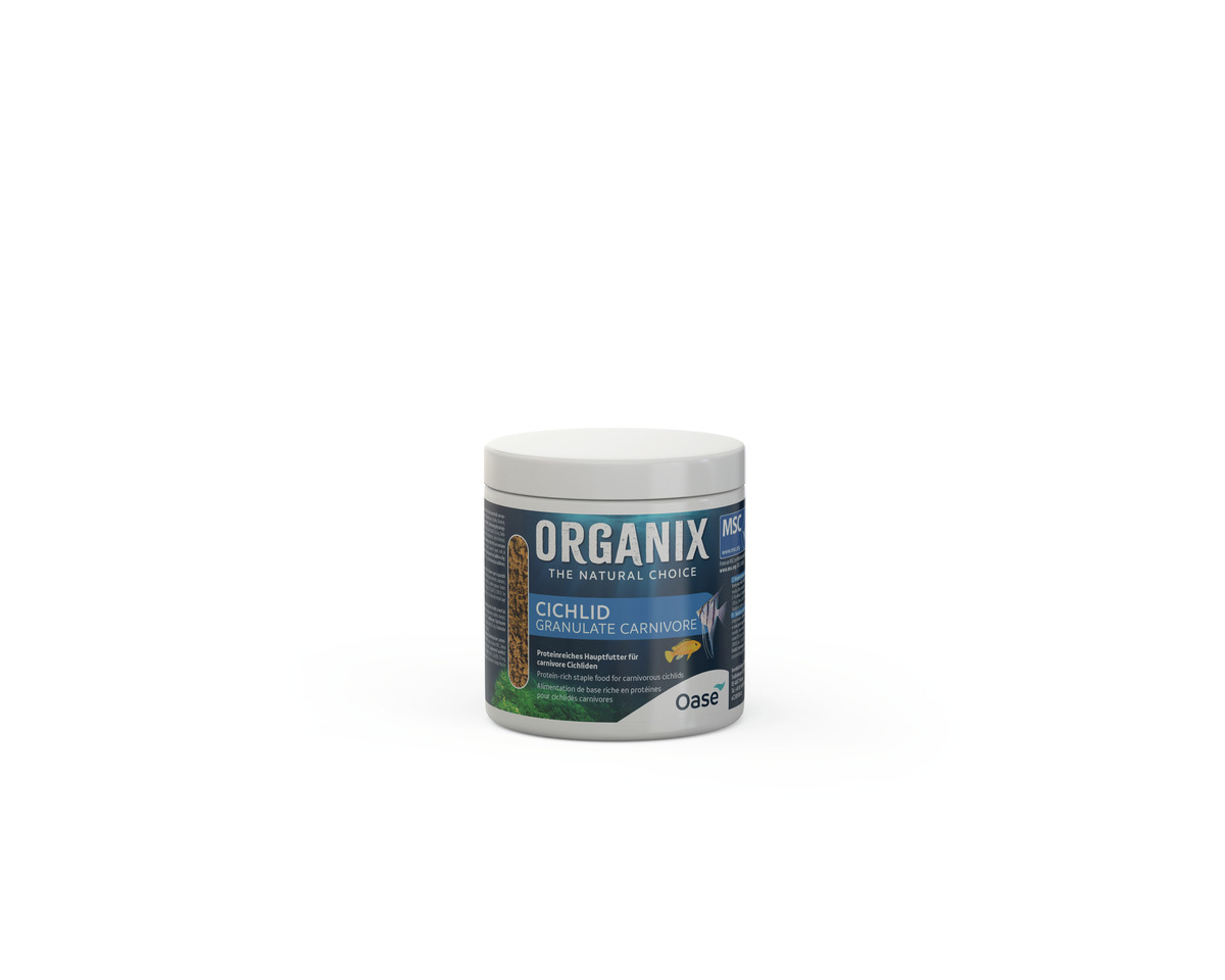 Oase Organix Cichlid Granulate Carnivore, für fleischfressende Cichliden, 120 g, MSC-zertifiziert, nachhaltige Fischerei.