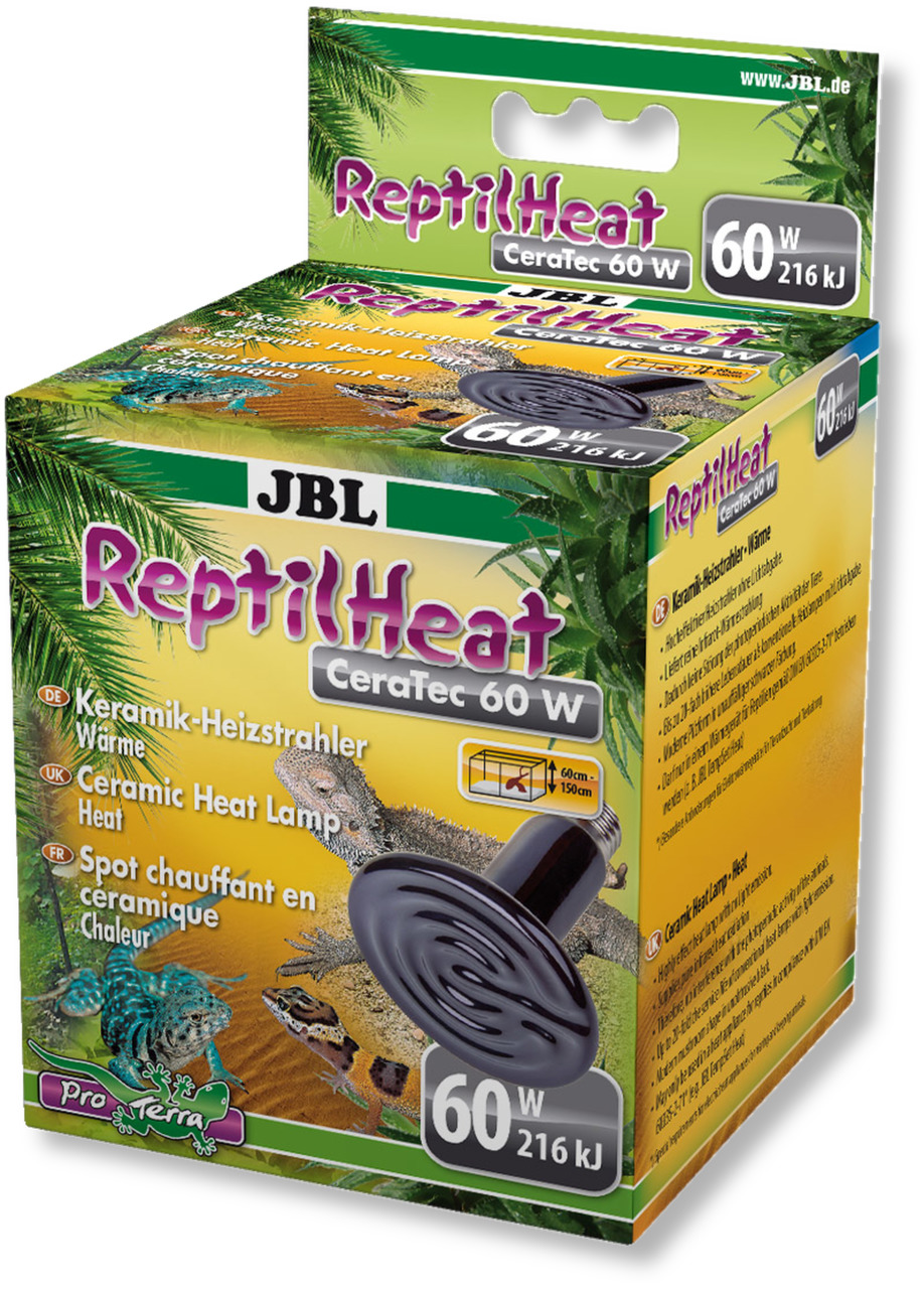 JBL ReptilHeat CeraTec 60 W Keramik-Heizstrahler, für Reptilien, 60 W, 216 kJ, für Terrarien 60-150 cm, zuverlässige Wärmequelle.