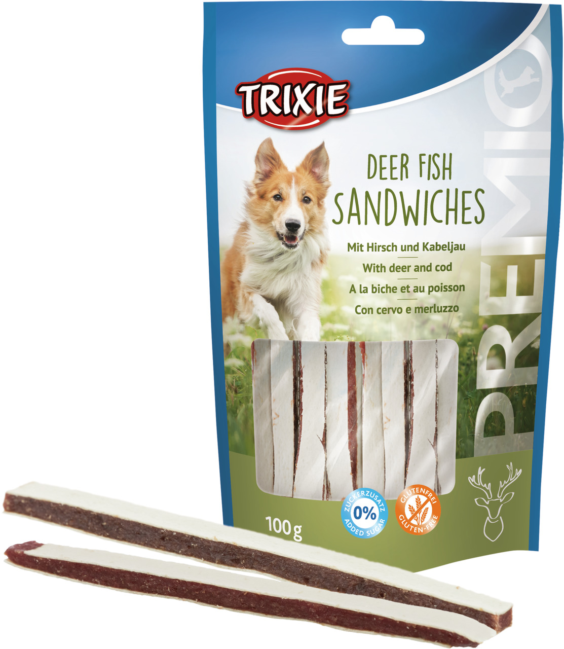 Trixie Premio Deer Fish Sandwiches mit Hirsch und Kabeljau Hunde Snack 100 g