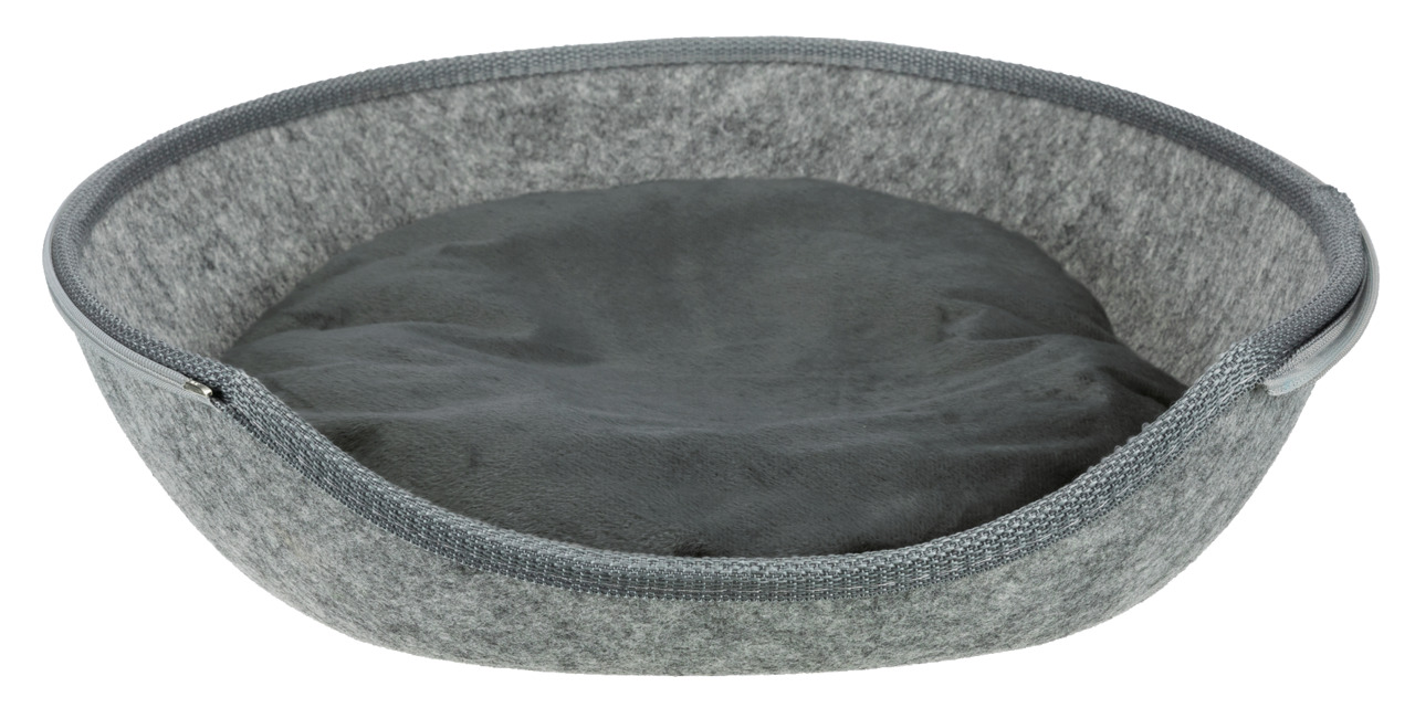 TRIXIE Bett "Livia" für Katzen & kl. Hunde, rund, grauer Filz, Kissen anthrazit, gemütl. Rückzugsort, ideal f. kl. Rassen, Katzen.