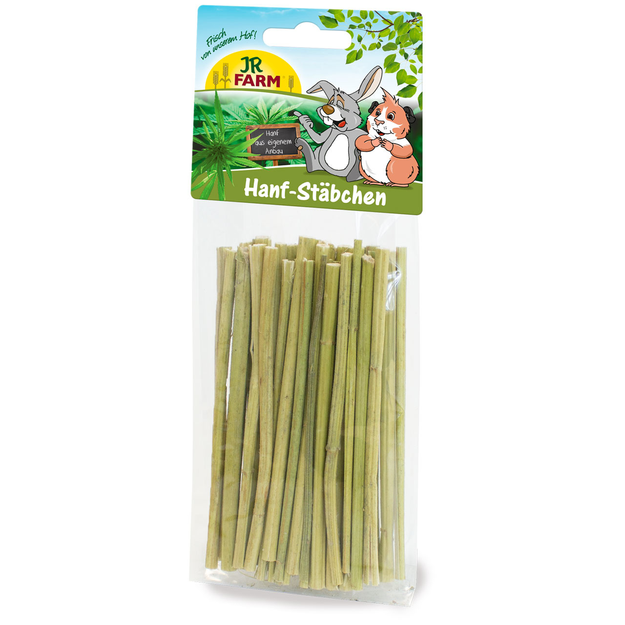 JR FARM Hanf-Stäbchen für Kleintiere (Kaninchen, Meerschweinchen), Geschmack: Hanf aus eigenem Anbau, Snack, grüne Stäbchen.