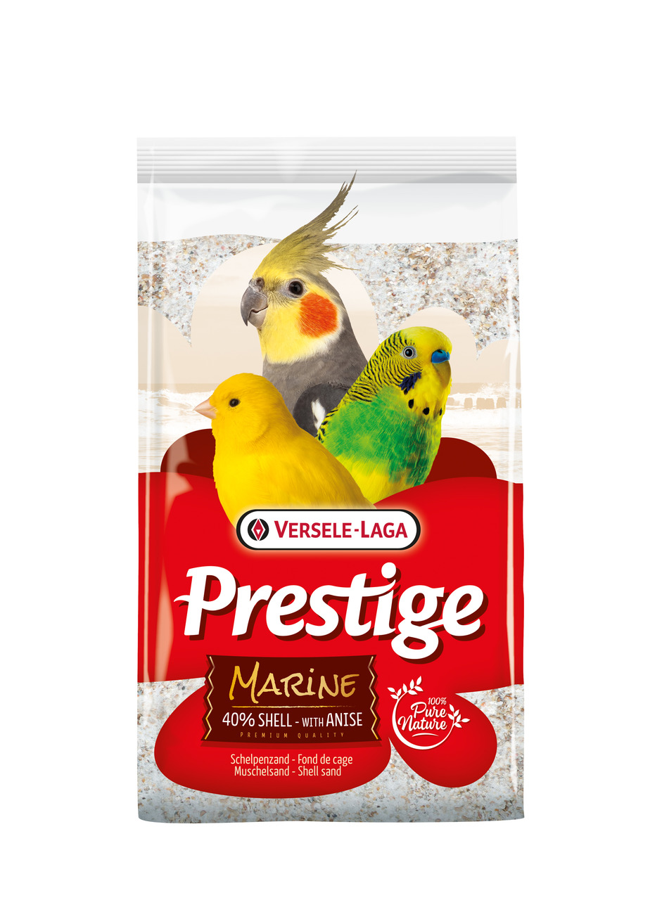Versele-Laga Prestige Marine: Muschelsand f. Ziervögel (Wellensittiche, Kanarien, Nymphensittiche), 40 % Muschelschalen, Anis, 100 % Nature.