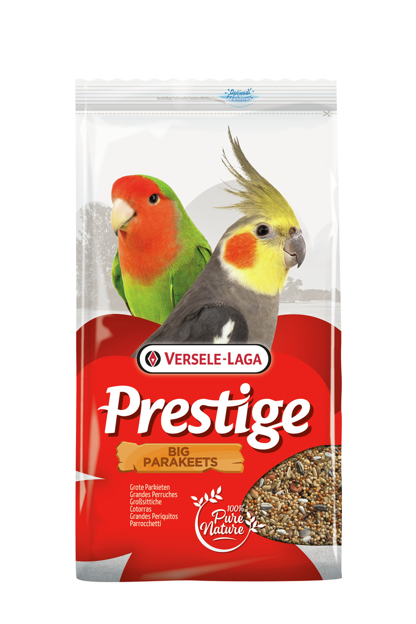 Versele-Laga Prestige Big Parakeets, Futtermischung f. Großsittiche, 100% Pure Nature, 2 Vögel (Nymphensittich, Rosenköpfchen).
