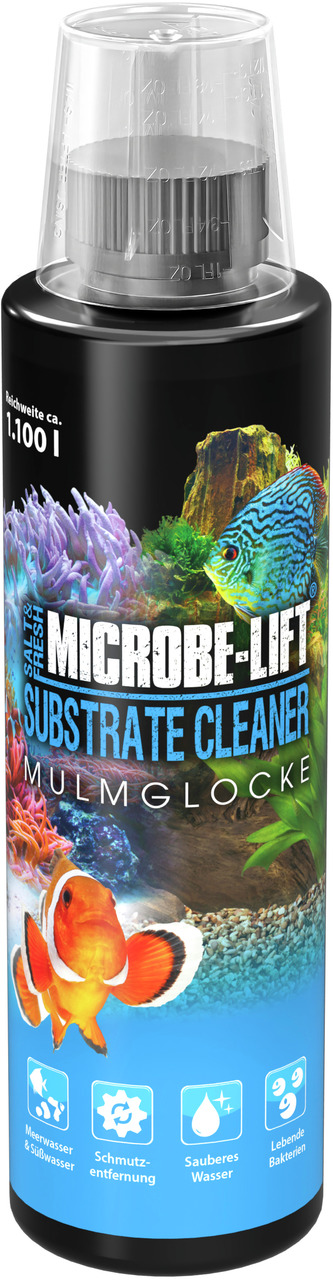MICROBE-LIFT Substrate Cleaner Mulmglocke, 1,1 L, für Meer-/Süßwasser-Aquarien, reinigt Schmutz, sorgt für sauberes Wasser, mit Bakterien.