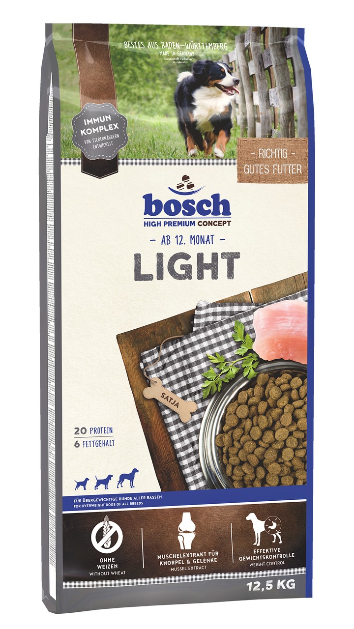 bosch High Premium Concept Light, Hundefutter für ausgewachsene Hunde (ab 12 Mon.), Geflügel, 12,5 kg, weizenfrei, Gelenkschutz, Diät.