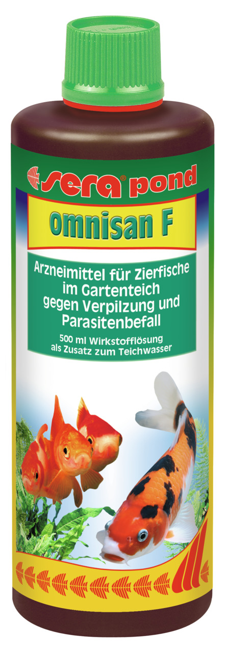 sera pond omnisan F: Arzneimittel f. Zierfische im Gartenteich, gg. Verpilzung & Parasiten, 500 ml Wirkstofflösung.