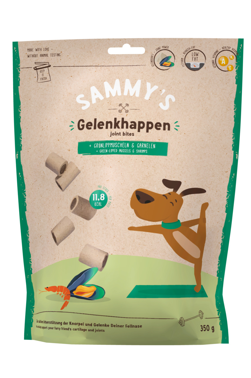 SAMMY's Gelenkhappen für Hunde, Grünlippmuscheln & Garnelen, unterstützt Knorpel & Gelenke, 350 g.