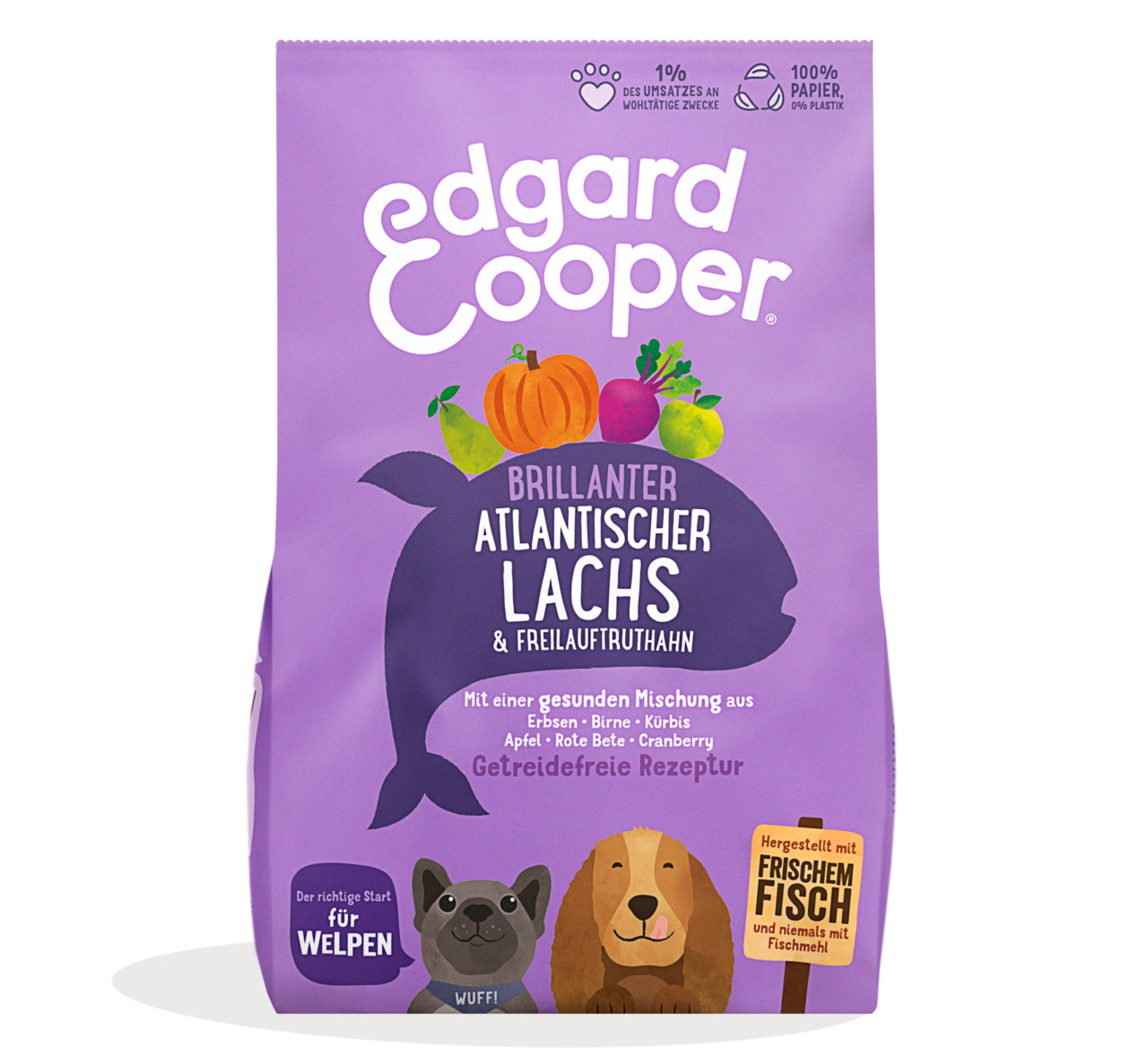Edgard & Cooper Welpen brillanter atlantischer Lachs & Freilauftruthahn Junior Hunde Trockenfutter 7 kg