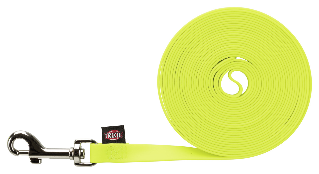 TRIXIE Schleppleine für Hunde, neon-gelb, 10m, robustes Kunststoffmaterial, stabiler Metallkarabiner, ideal für Training-Spaziergänge.