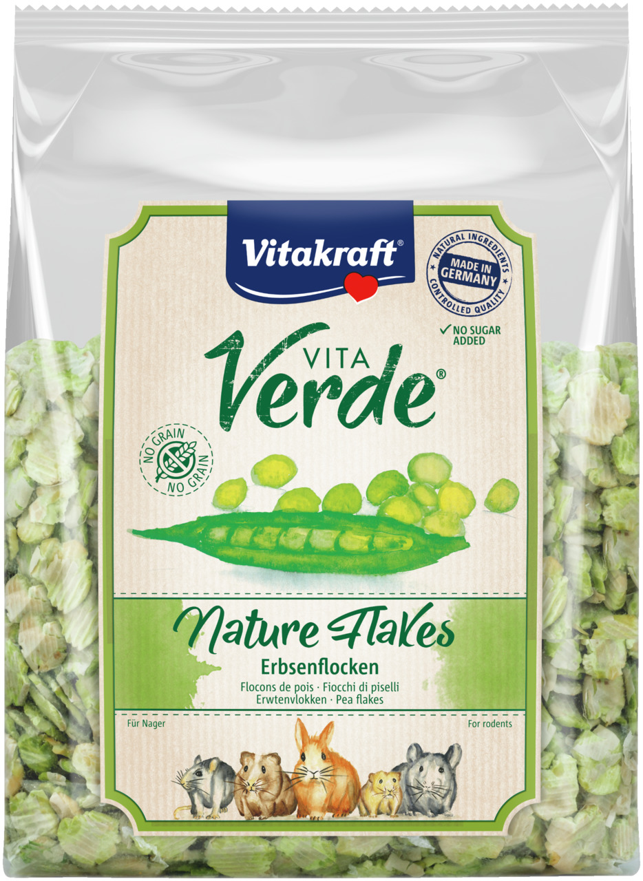 Vitakraft Vita Verde Nature Flakes Erbsenflocken, 150 g, für Nager (Hamster, Meerschweinchen, Kaninchen), ohne Zucker/Getreide, DE-Herstellung.