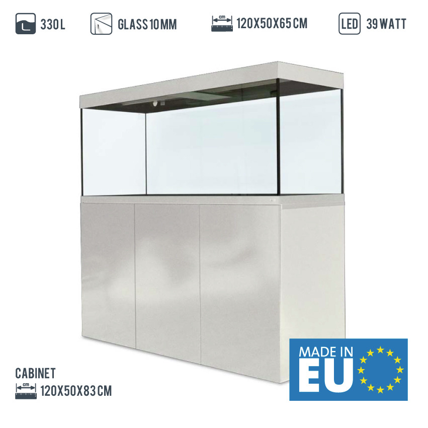 Amtra Aquarium-Set, 330 l, 120x50x65 cm, Glas 10 mm, inkl. Unterschrank (120x50x83 cm), 39-W-LED, EU-Herstellung, ideal für Aquaristik.