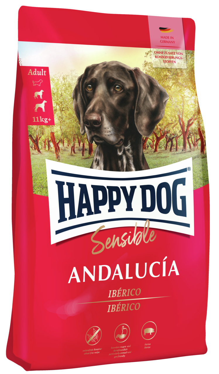 HAPPY DOG Sensible Andalucía, Ibérico, für erw. Hunde ab 11 kg, 100% Made in Germany, ohne Konservierungsstoffe.