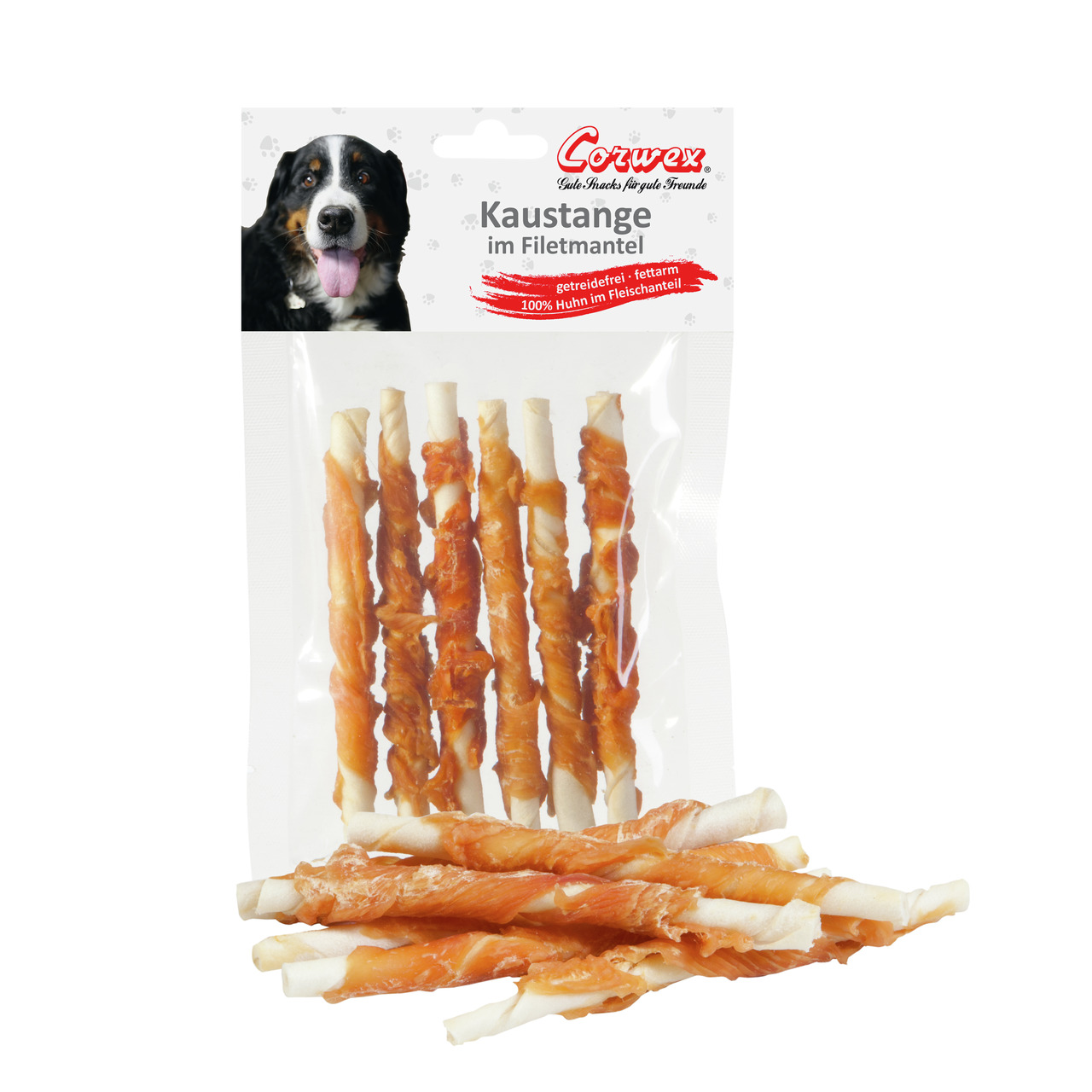 Corwex Kaustange im Filetmantel: Getreidefreie Hundesnacks, 100 % Hühnerfilet, fettarm, für Hunde.