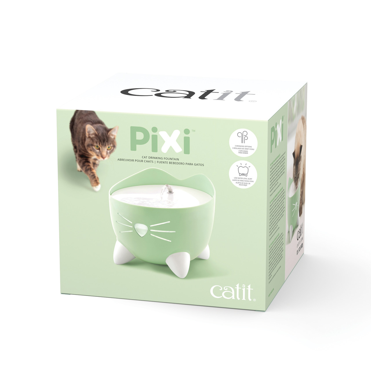 Catit PIXI Trinkbrunnen, Katzen, mintgrün, leise, LED-Nachtlicht, 3-stufiges Filtersystem, frisches Wasser, niedliches Design, 2,5L.