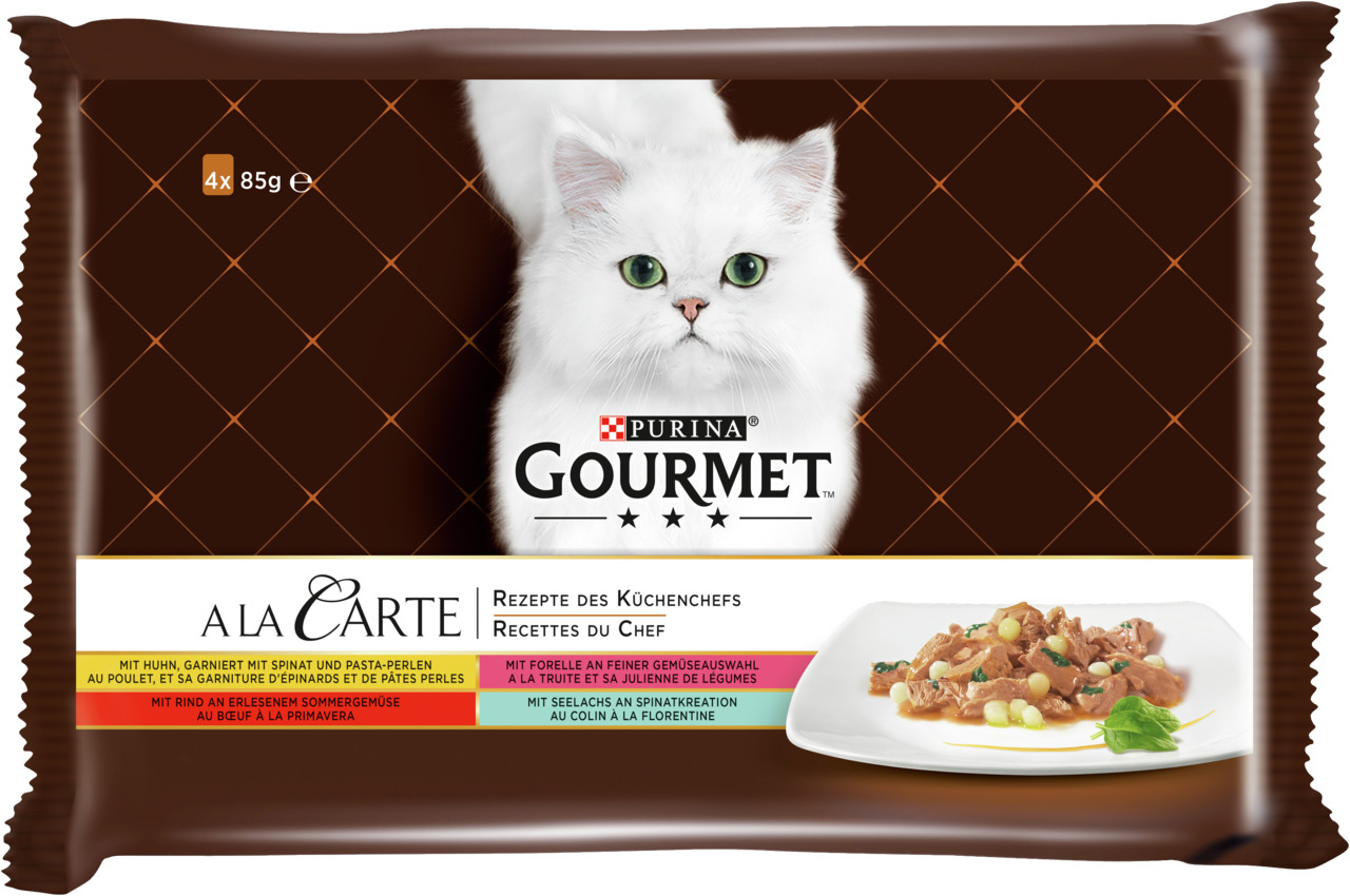 GOURMET A la Carte Huhn, Rind, Forelle und Lachs Multipack 4 x 85 g