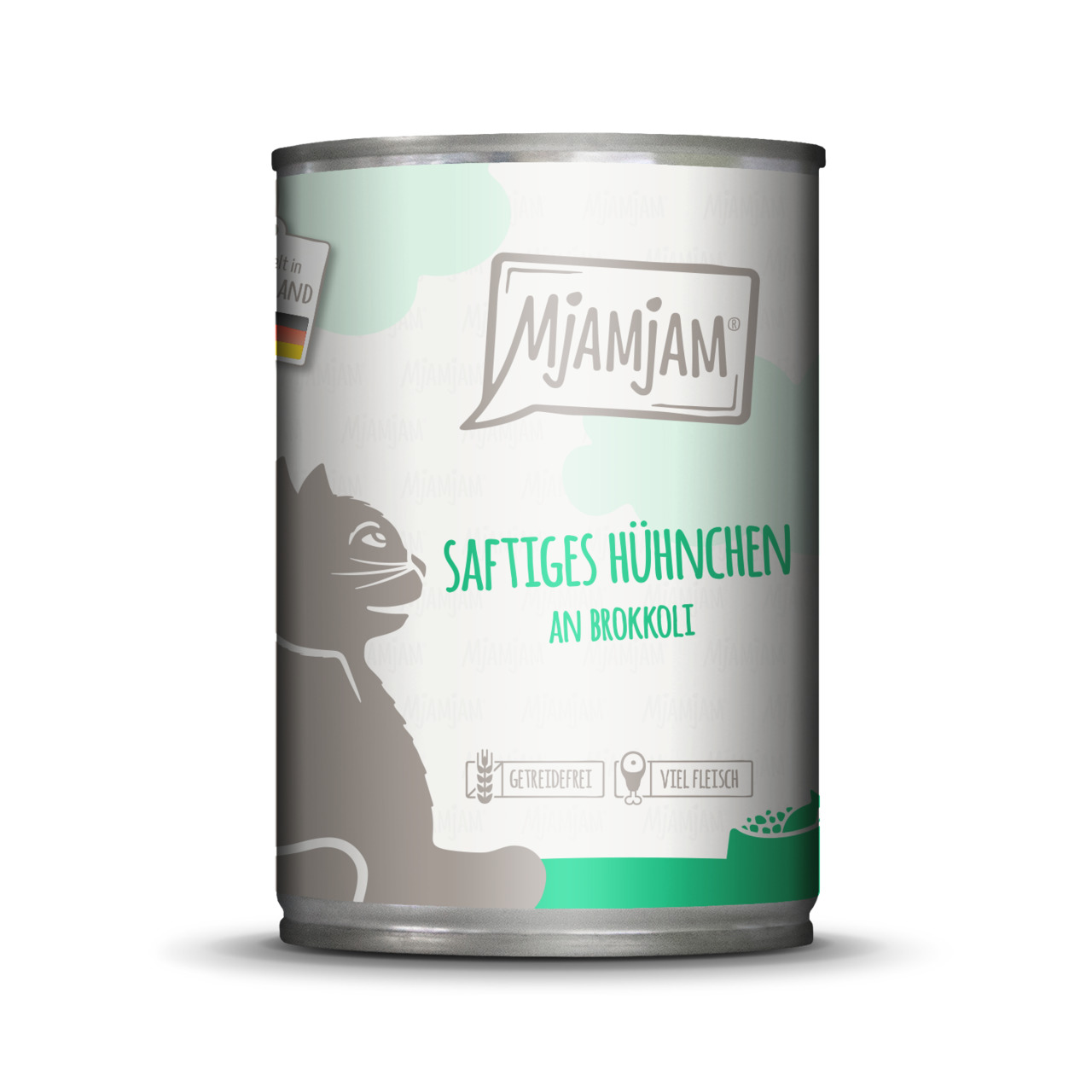 MJAMJAM Katzenfutter "Saftiges Hühnchen an Brokkoli", 400 g, getreidefrei, viel Fleisch.