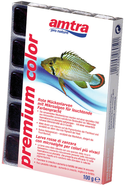 amtra premium color, Fischfutter für Aquarienfische, rote Mückenlarven mit Mikroalgen, 100 g, fördert Wachstum, Fruchtbarkeit, Farbintensität.