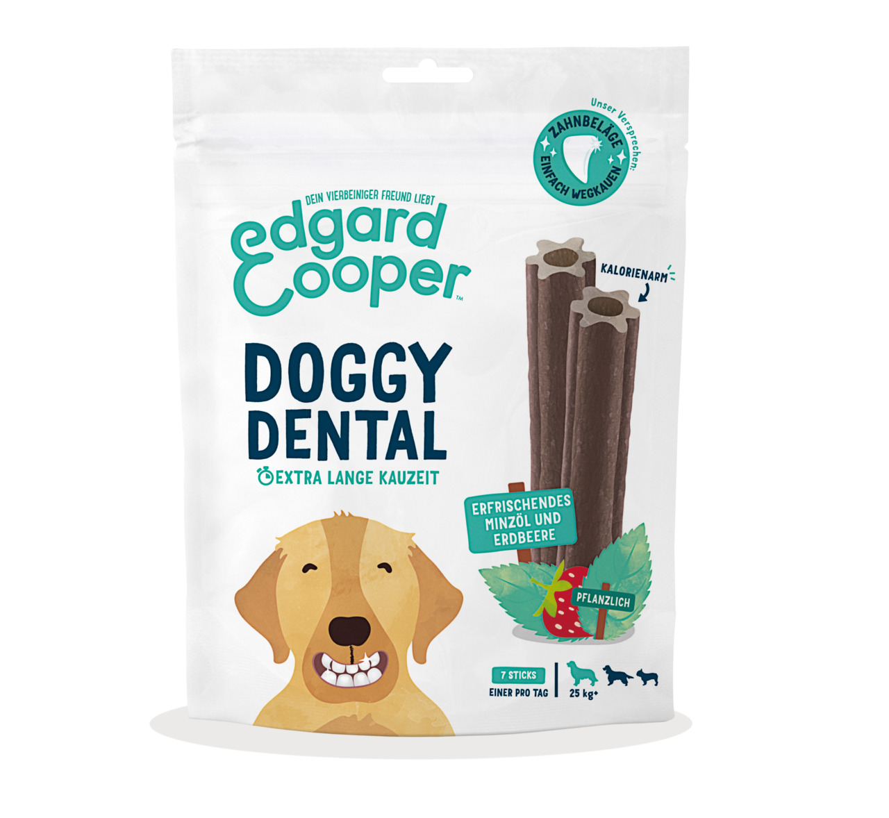 Edgard & Cooper Doggy Dental, Hunde, Minzöl & Erdbeere, pflanzl. Zahnpflegesticks, kalorienarm, 7 Sticks, bis 25 kg, reduziert Zahnbelag.
