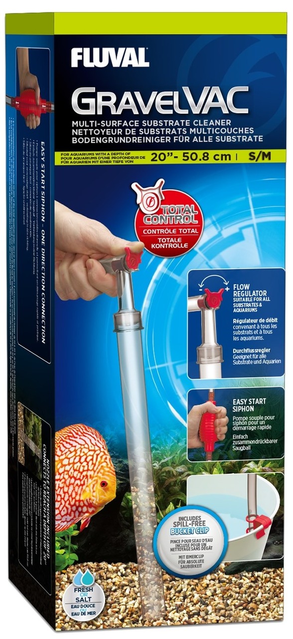 Fluval GravelVac Bodengrundreiniger, Aquarien (Süß-/Meerwasser), bis 50,8 cm, m. Durchflussregler, Start-Siphon, Eimerclip.